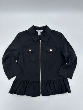 White House Black Market Black Ruffle-Hem Zip Jacket 2